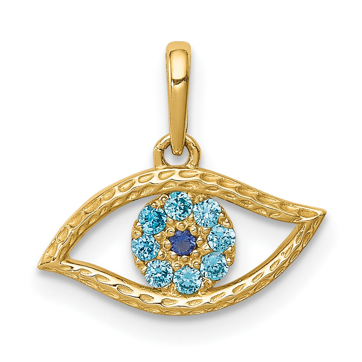 10k Yellow Gold Evil Eye Pendant with Blue Gemstones, Mediterranean Amulet Jewelry