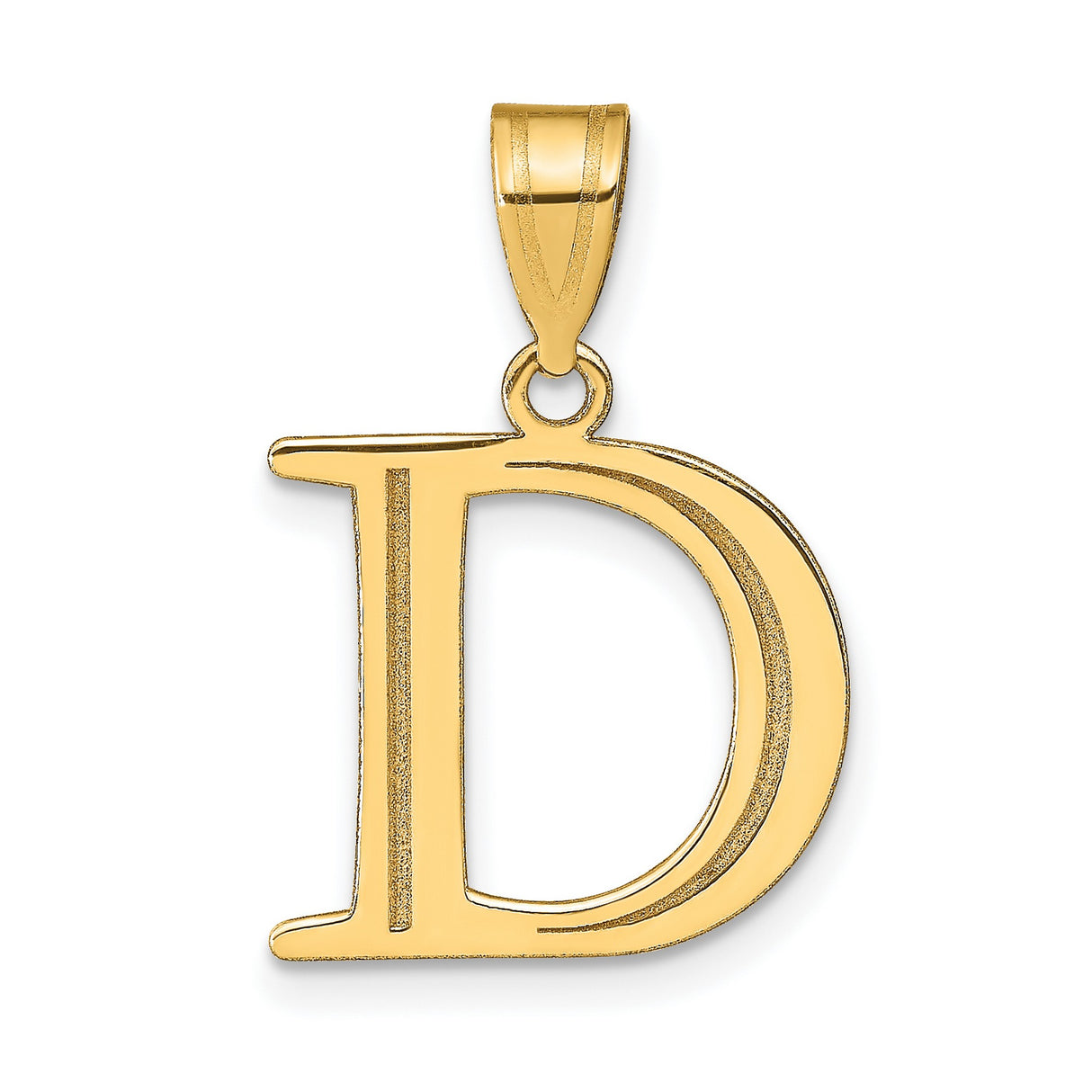Polished Etched Letter D Initial Charm Pendant in Real 10k Yellow Gold