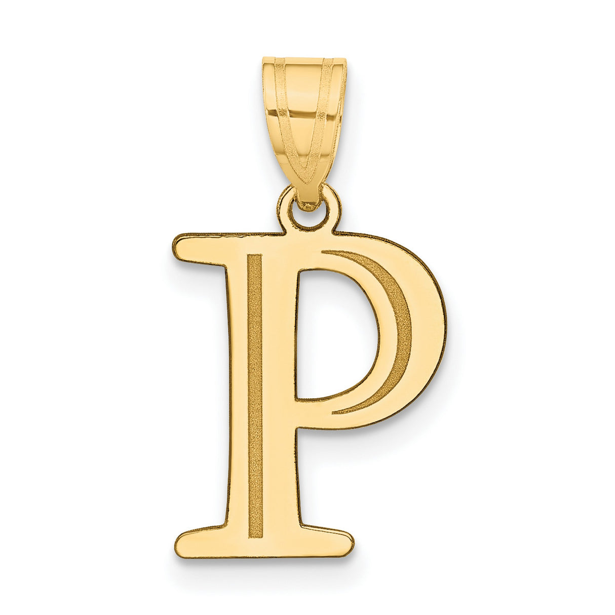 Polished Etched Letter P Initial Charm Pendant in Real 10k Yellow Gold