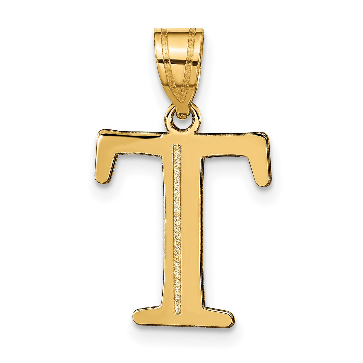 Polished Etched Letter T Initial Charm Pendant in Real 10k Yellow Gold