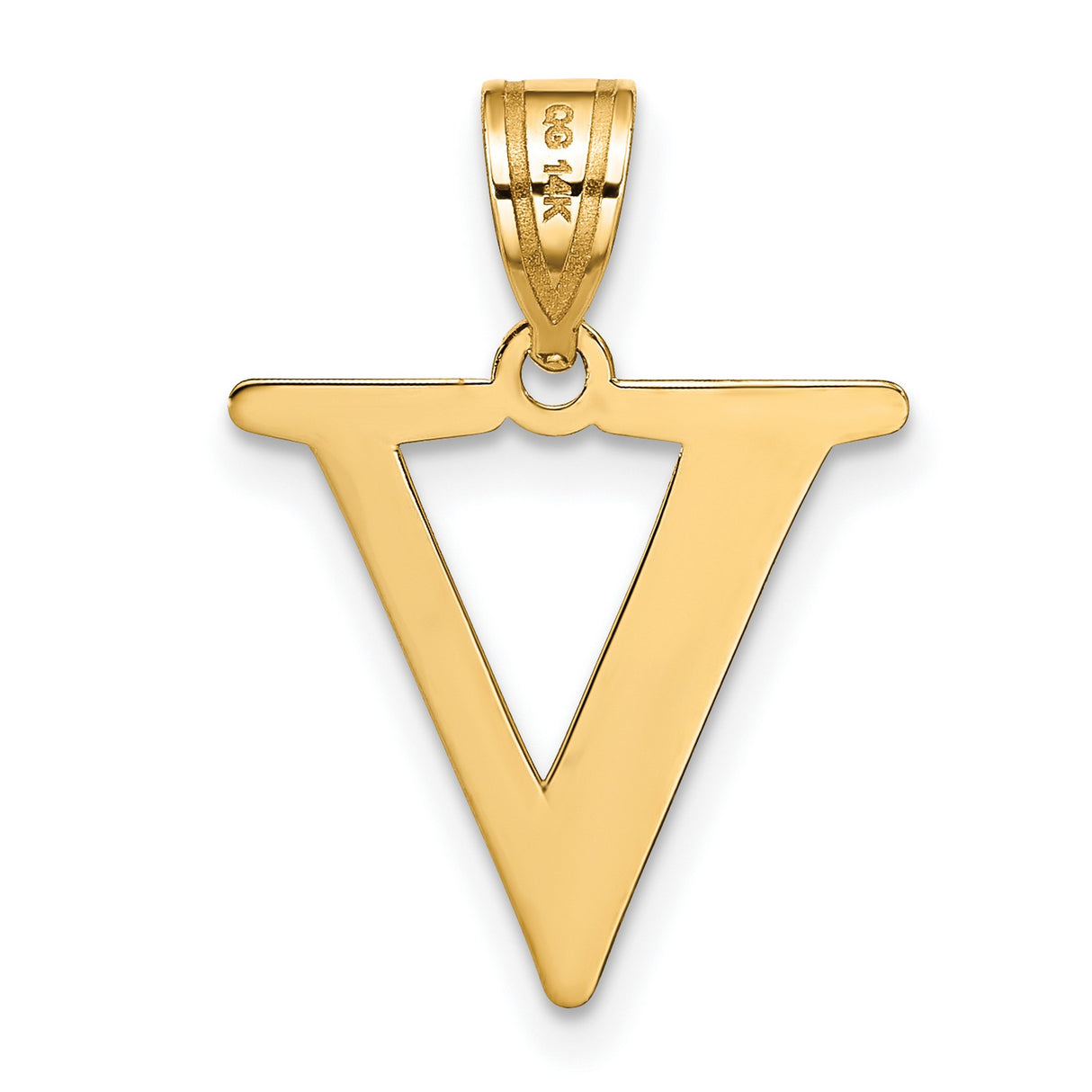 Polished Etched Letter V Initial Charm Pendant in Real 10k Yellow Gold