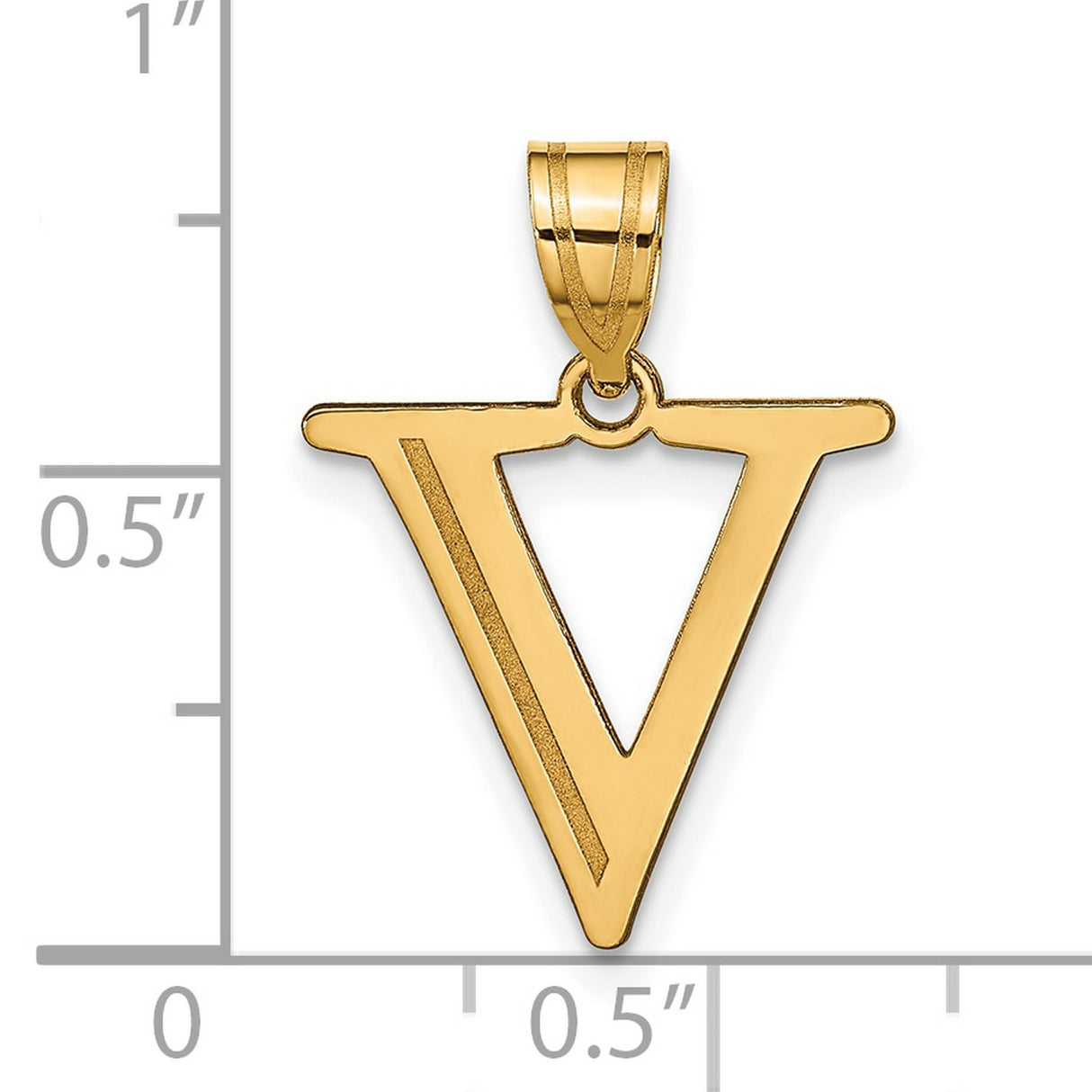 Polished Etched Letter V Initial Charm Pendant in Real 10k Yellow Gold