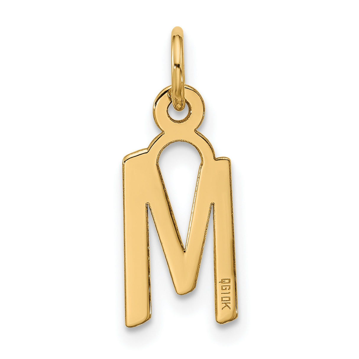 10k Yellow Gold Initial M Pendant Charm, Open Cut Block Letter Design for Women or Unisex Wear