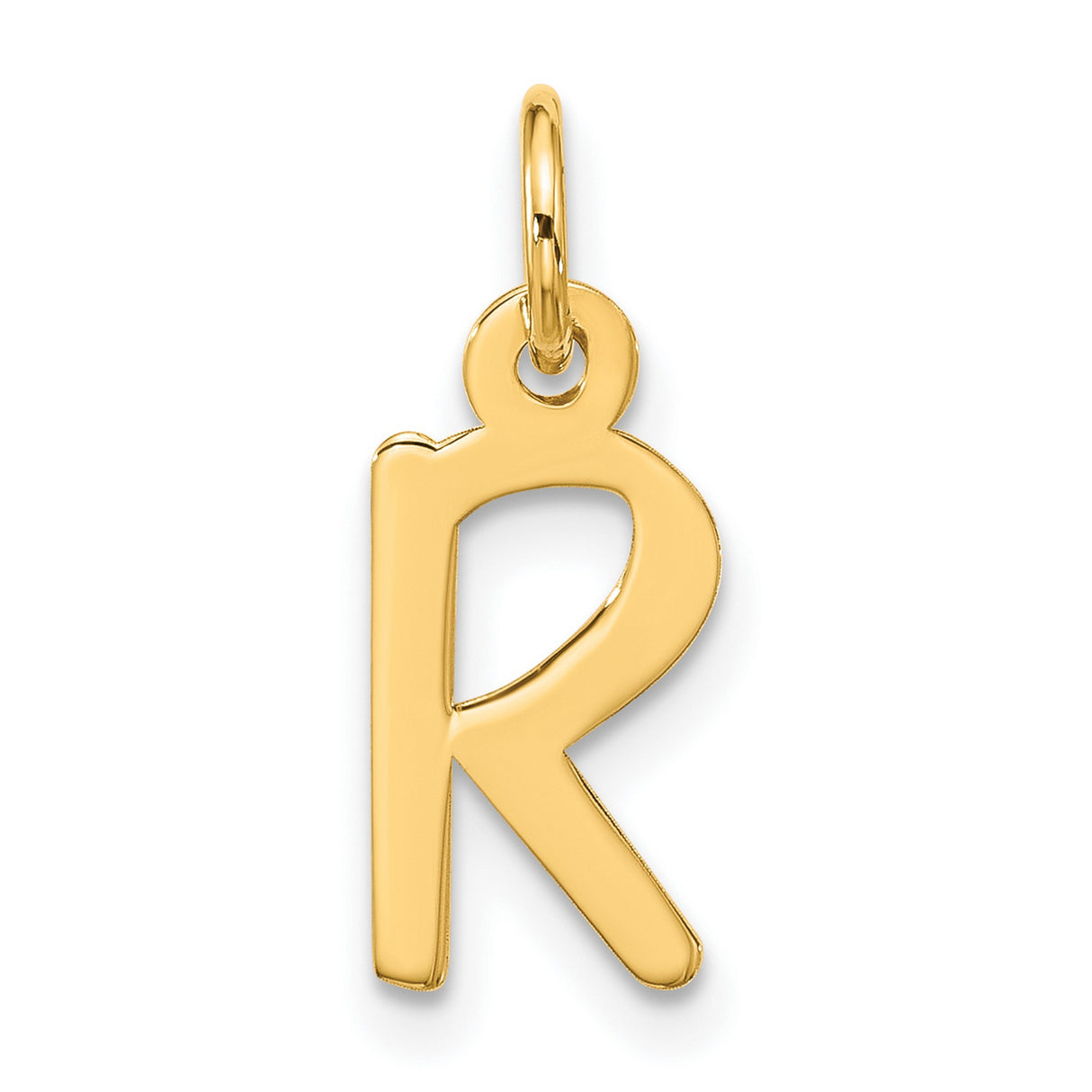 10k Yellow Gold Letter R Pendant, Polished Finish Alphabet Charm, Minimalist Jewelry for Women