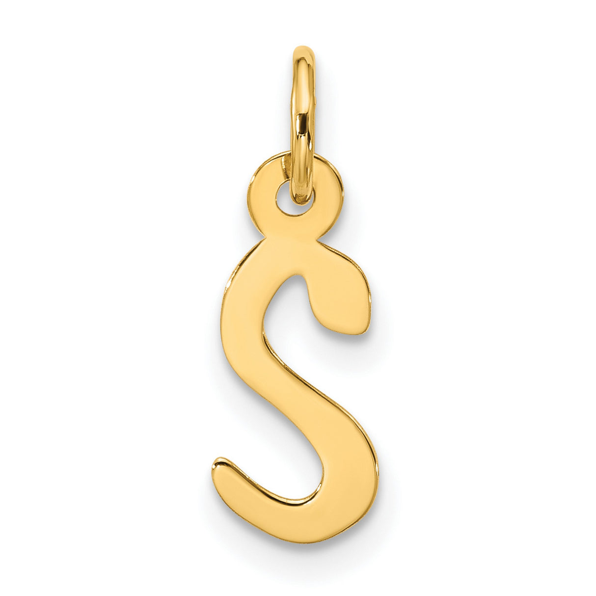 10k Yellow Gold Script Letter S Pendant Charm, Polished Initial Jewelry for Women or Unisex