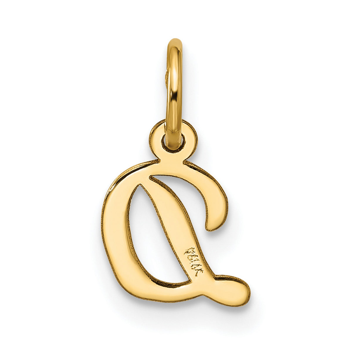 10k Yellow Gold Script D Pendant, Polished Cursive Letter Charm for Women