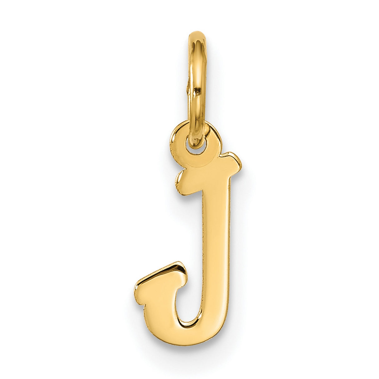 10k Yellow Gold Letter J Pendant, Polished Serif Initial Charm for Necklace or Bracelet