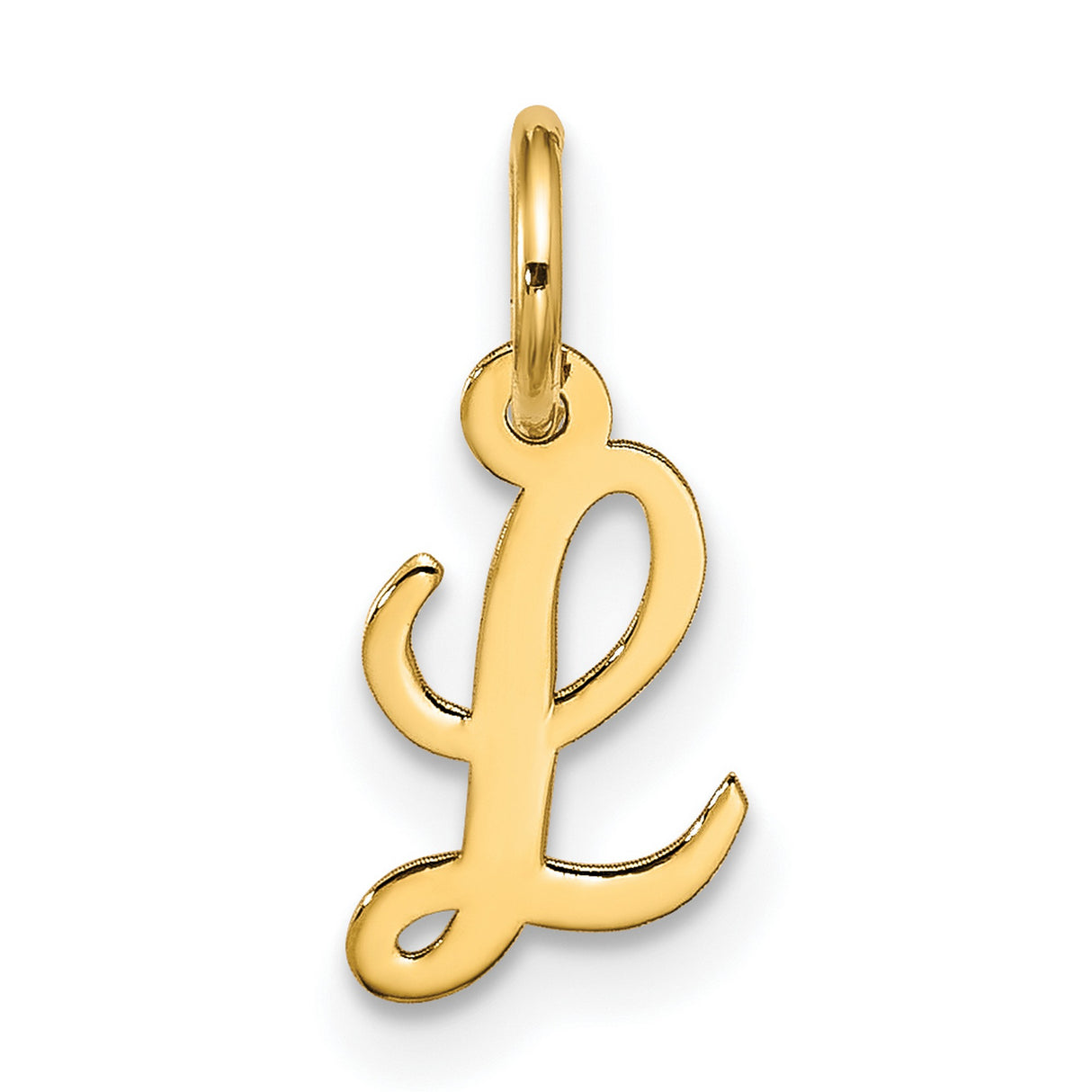 10k Yellow Gold Initial L Pendant, Script Letter Charm, Cursive Monogram Jewelry for Women