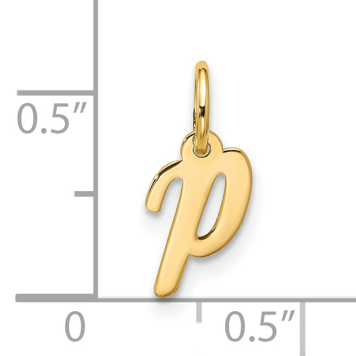 10k Yellow Gold Pendant, Lowercase Script Letter P, Polished Initial Charm for Women