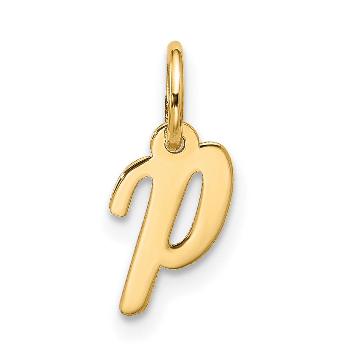 10k Yellow Gold Pendant, Lowercase Script Letter P, Polished Initial Charm for Women