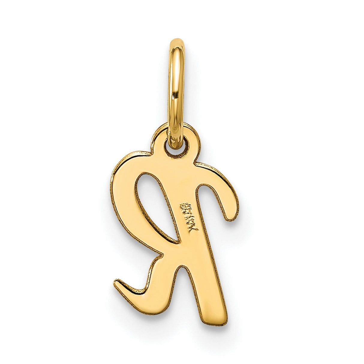 10k Yellow Gold Script Initial R Pendant, Polished Cursive Letter Charm for Women