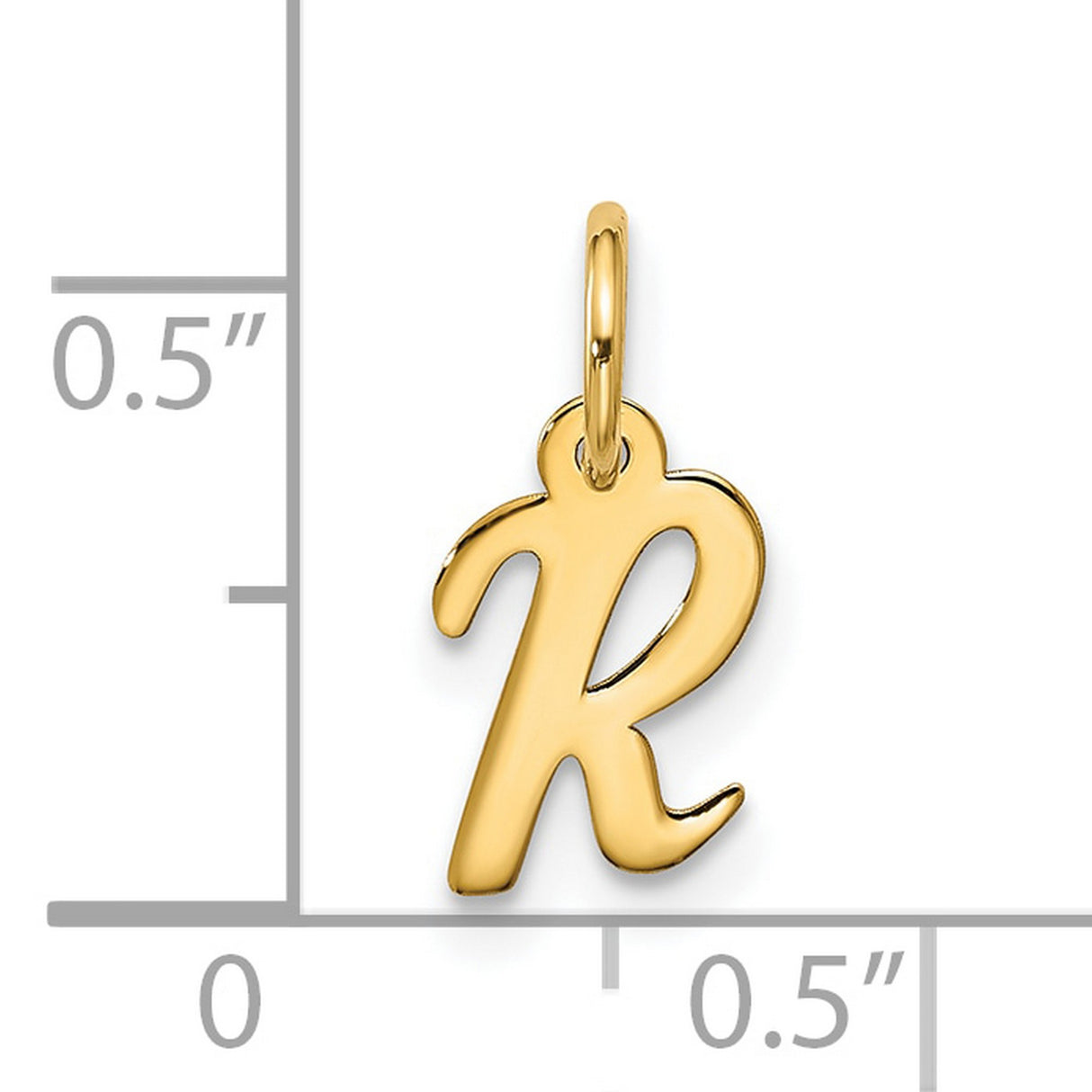 10k Yellow Gold Script Initial R Pendant, Polished Cursive Letter Charm for Women