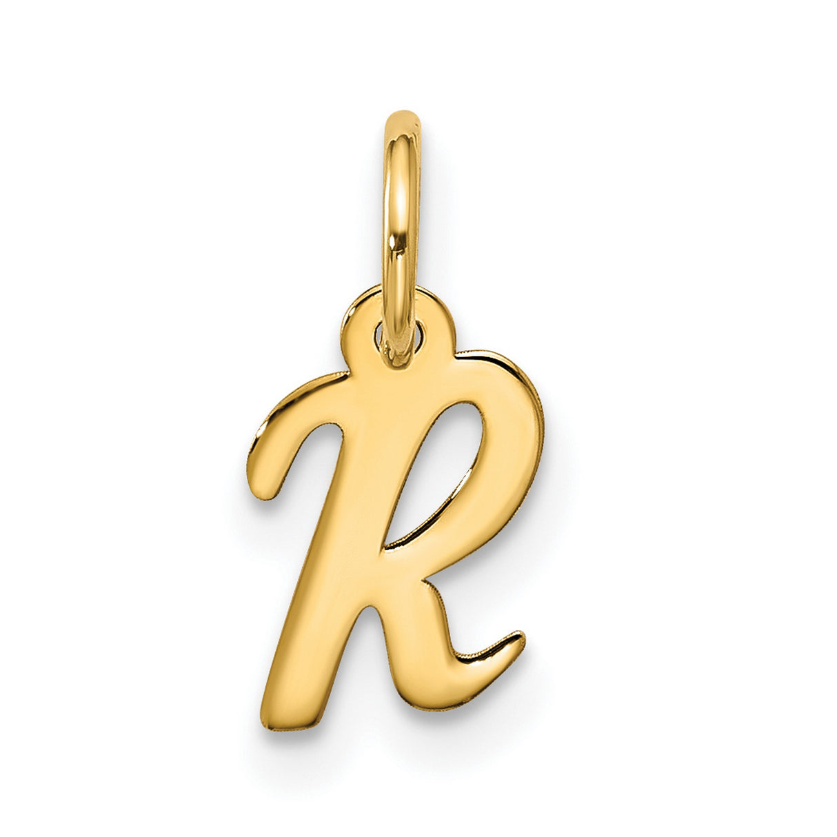 10k Yellow Gold Script Initial R Pendant, Polished Cursive Letter Charm for Women