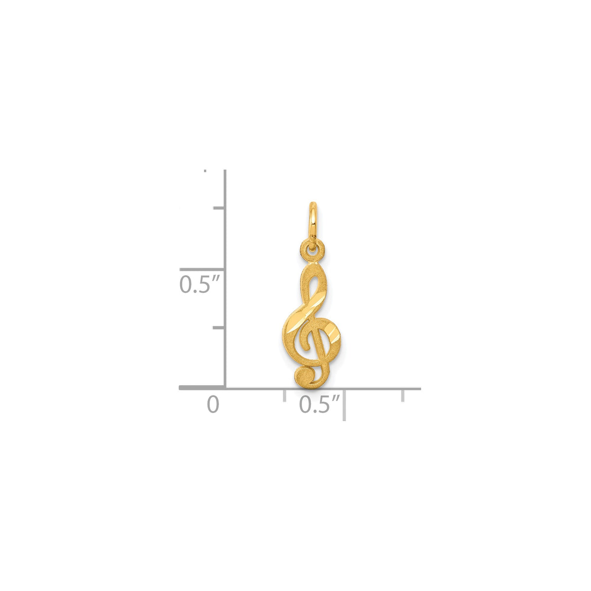 10k Yellow Gold Treble Clef Pendant, Polished and Textured Music Note Charm