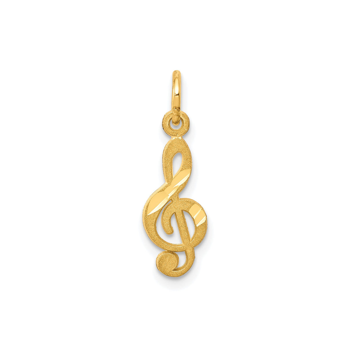 10k Yellow Gold Treble Clef Pendant, Polished and Textured Music Note Charm