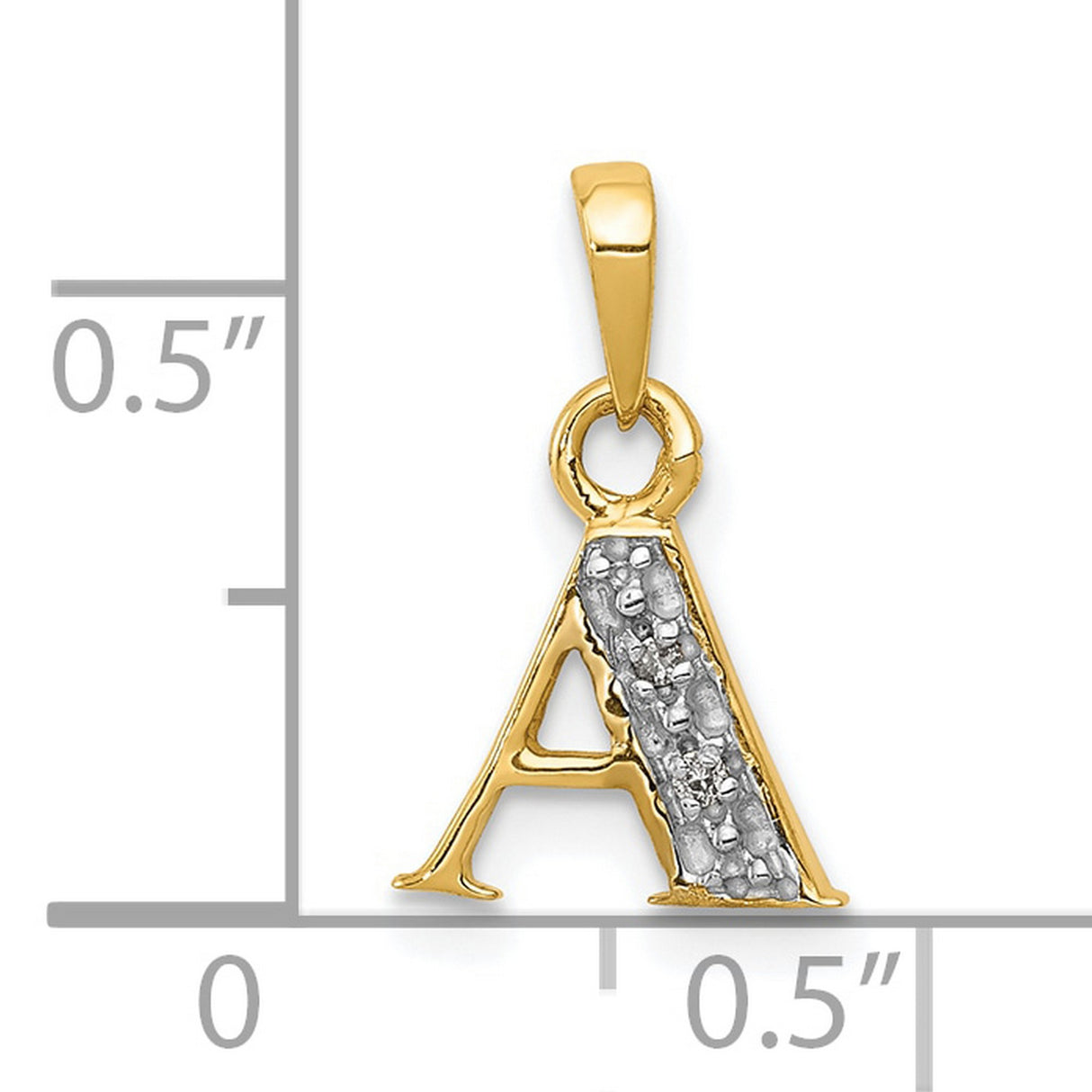 10k Multi-Tone Gold Letter A Pendant with Diamond, Rhodium Plated Monogram Charm