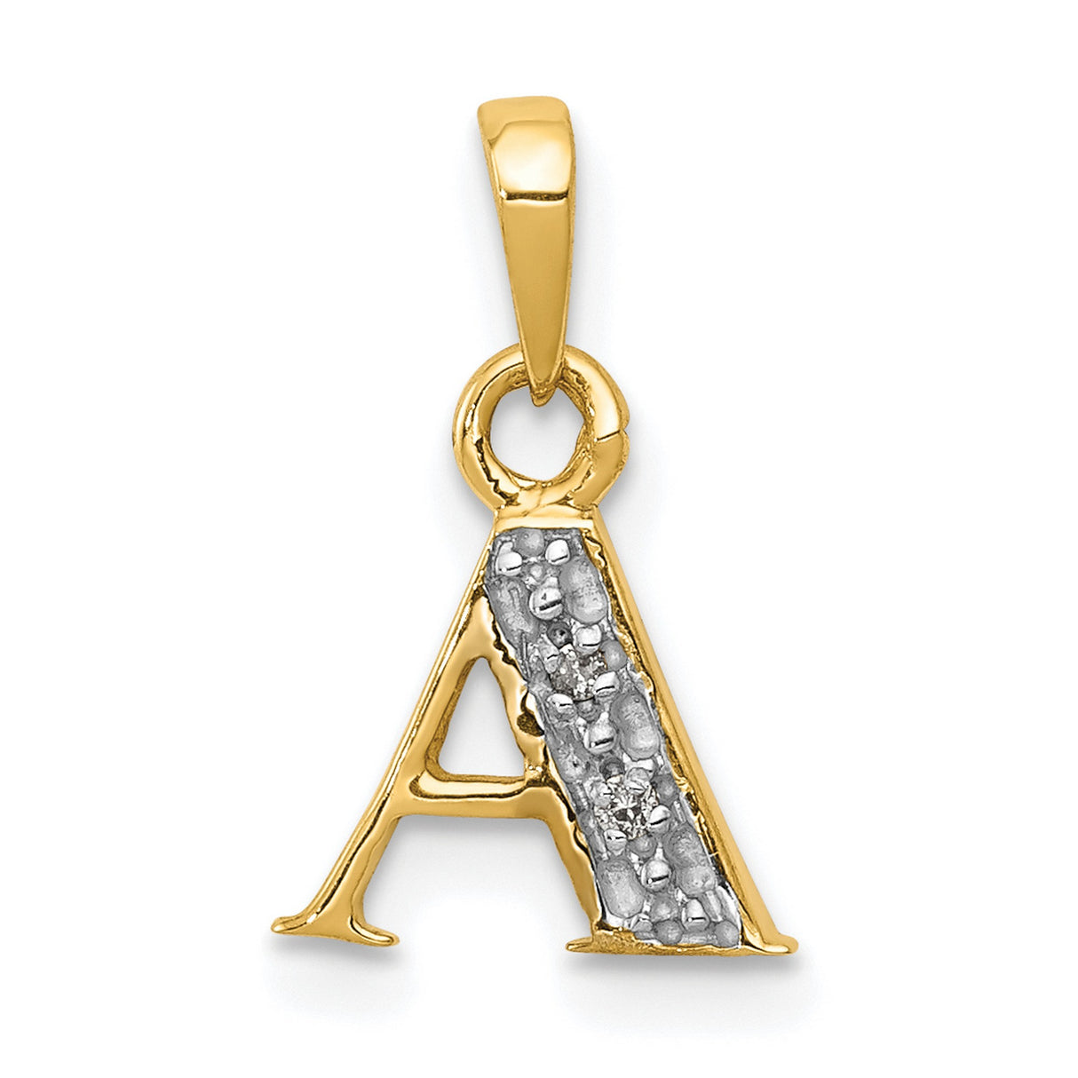 10k Multi-Tone Gold Letter A Pendant with Diamond, Rhodium Plated Monogram Charm