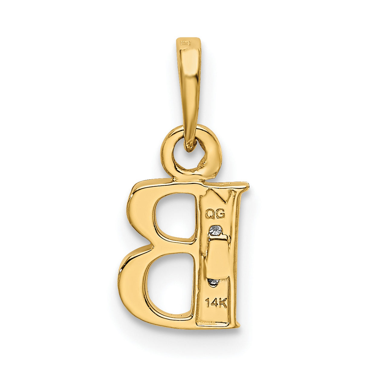 10k Yellow Gold and Rhodium B Initial Pendant with Diamond Accent, Monogram Letter Charm