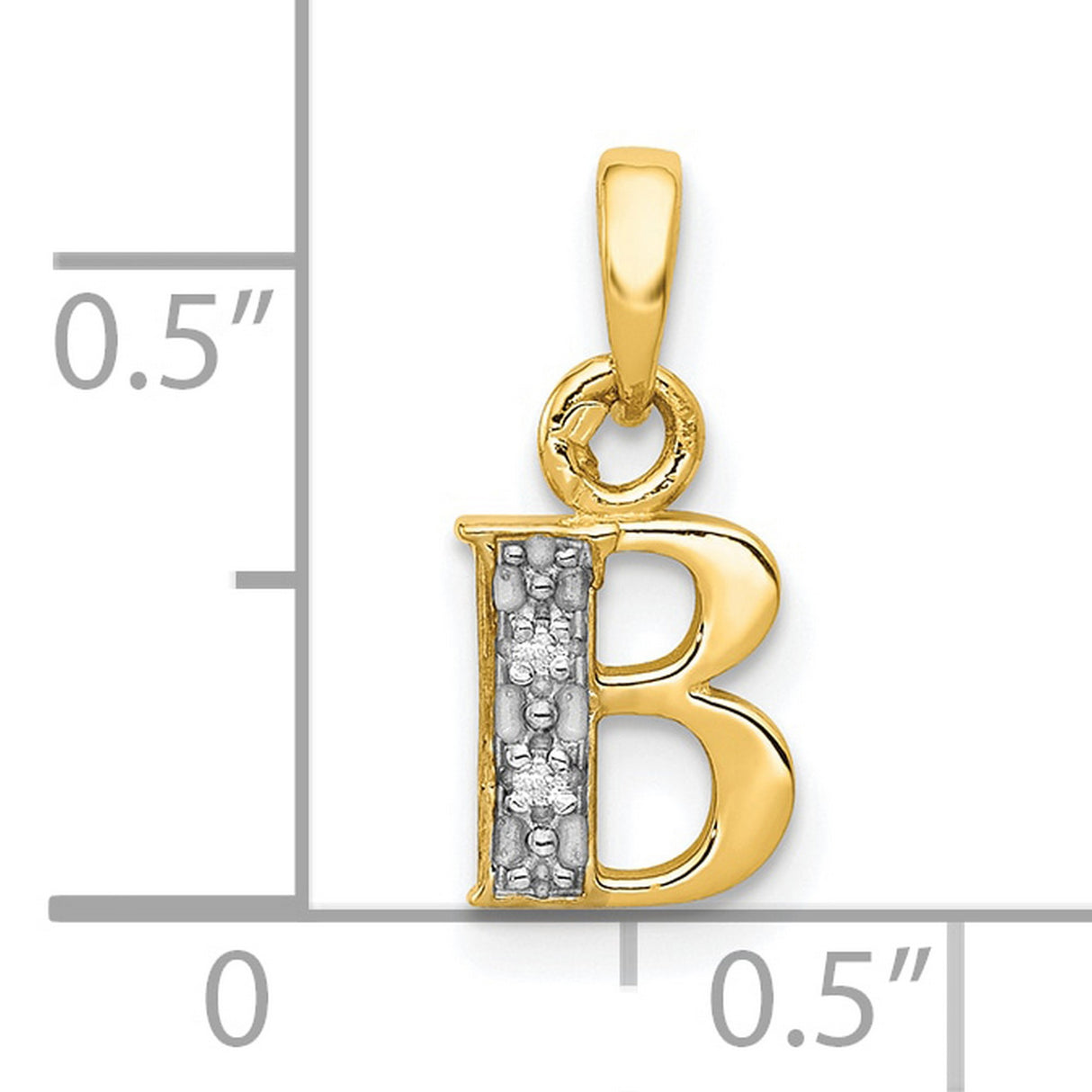 10k Yellow Gold and Rhodium B Initial Pendant with Diamond Accent, Monogram Letter Charm