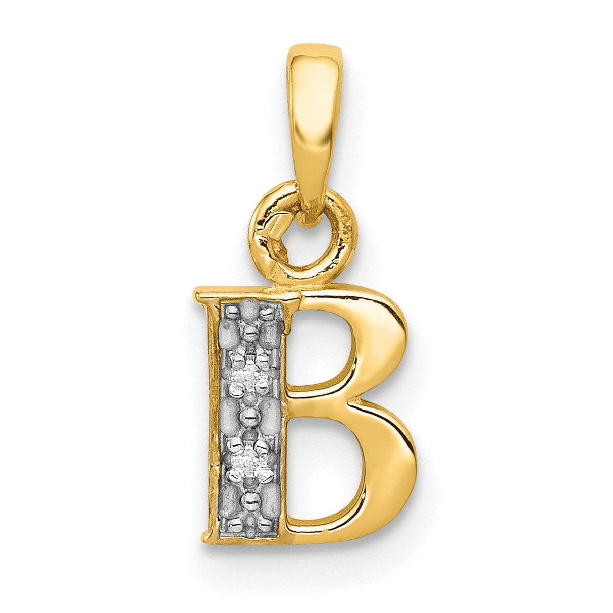 10k Yellow Gold and Rhodium B Initial Pendant with Diamond Accent, Monogram Letter Charm