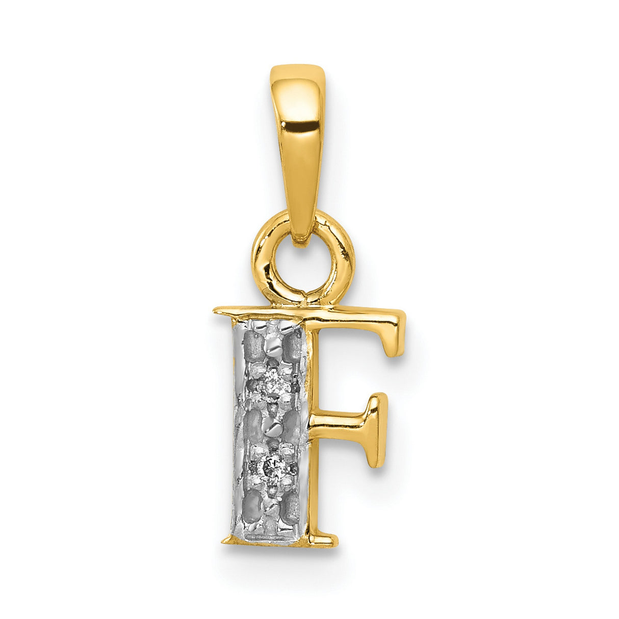 10k Multi-Tone Gold Initial F Pendant with Diamond Accent, Script Letter Charm for Women