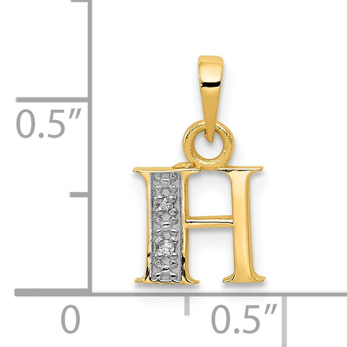 10k Multi-Tone Gold Letter H Pendant with Diamond, Textured Rhodium Accent, Unisex Design