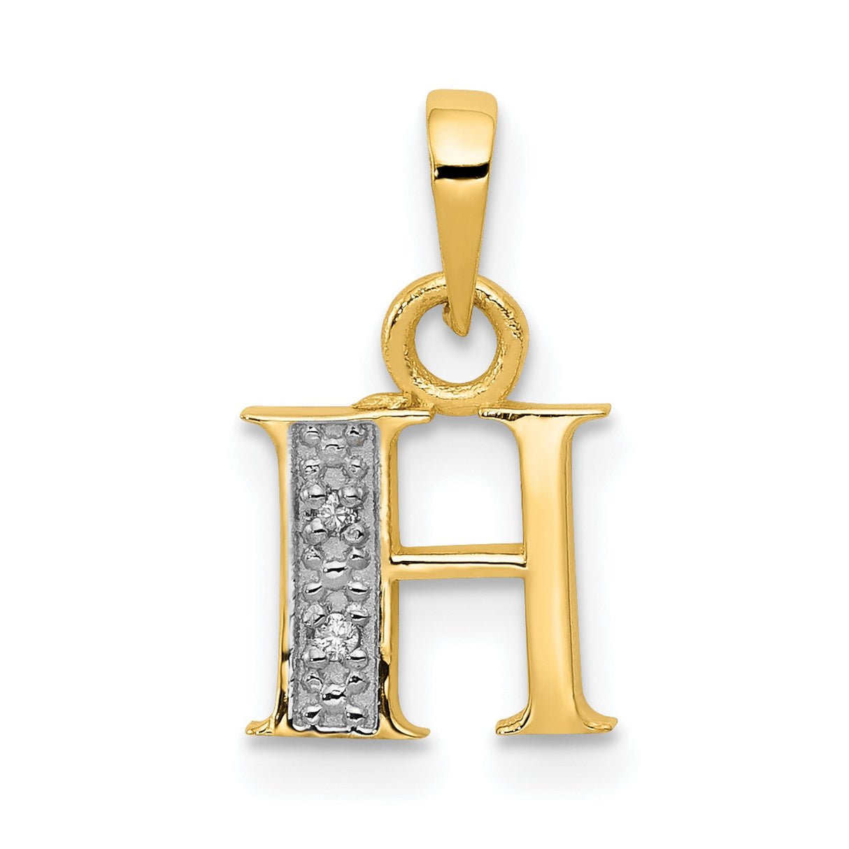 10k Multi-Tone Gold Letter H Pendant with Diamond, Textured Rhodium Accent, Unisex Design