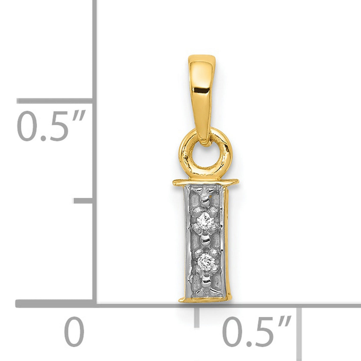 10k Multi-Tone Gold Pendant with Diamond Accent, Rhodium Plated Initial I Charm