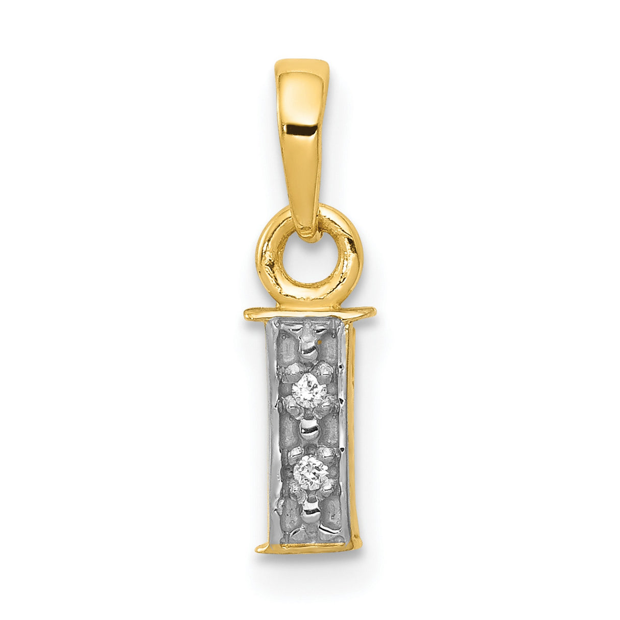 10k Multi-Tone Gold Pendant with Diamond Accent, Rhodium Plated Initial I Charm
