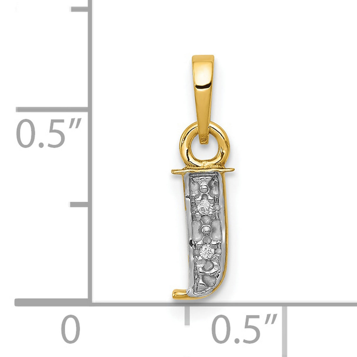 10k Multi-Tone Gold Letter J Pendant with Diamond Accents, Rhodium Plated Charm