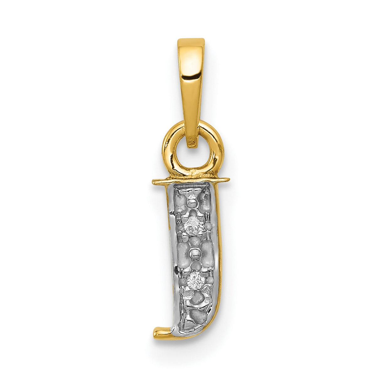 10k Multi-Tone Gold Letter J Pendant with Diamond Accents, Rhodium Plated Charm