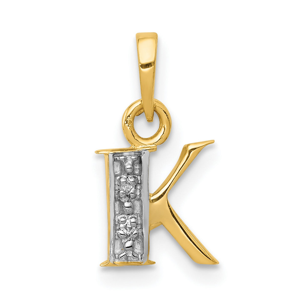 10k Multi-Tone Gold Initial K Pendant with Diamond Cut Detailing, Monogram Letter Charm