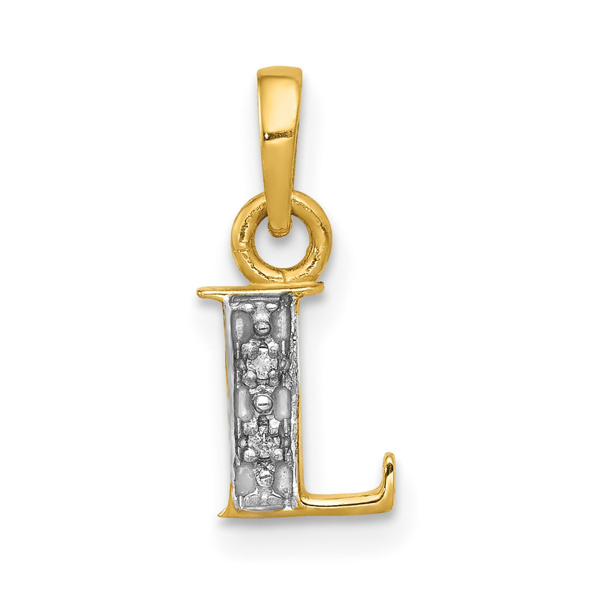 10k Multi-Tone Gold Letter L Pendant with Diamond, Textured Monogram Charm