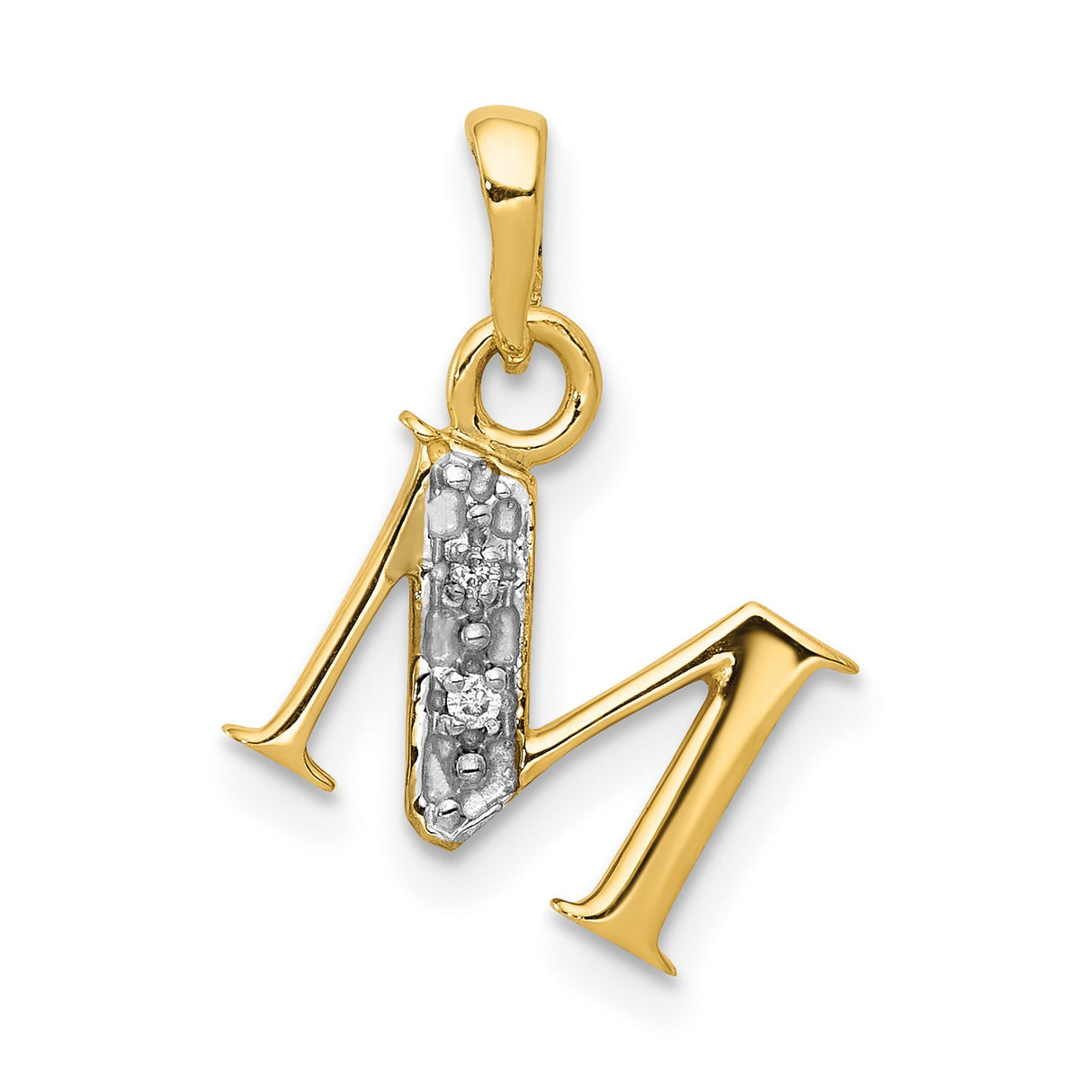 10k Multi-Tone Gold Letter M Pendant with Rhodium Detail, Textured Initial Charm