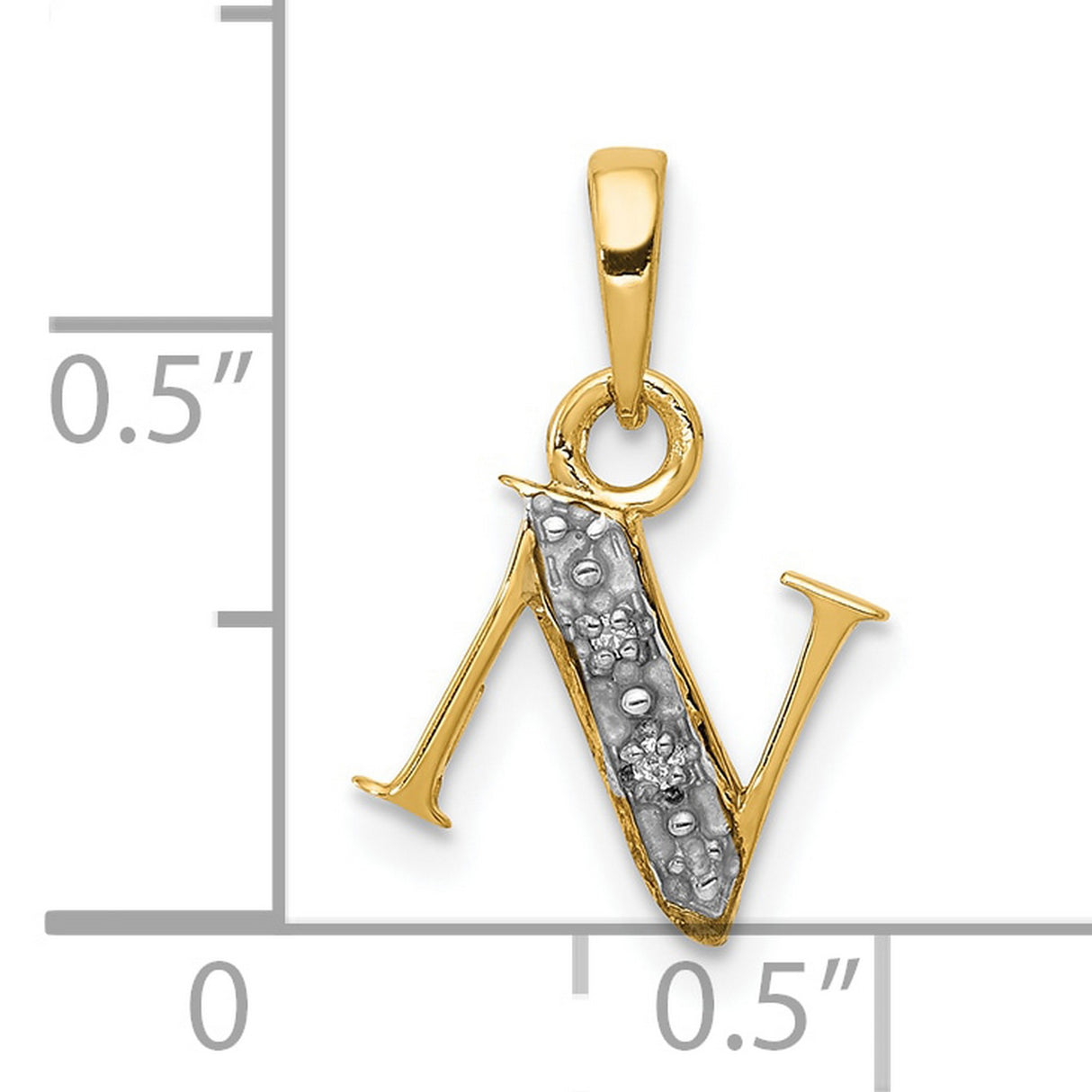 10k Multi-Tone Gold Initial N Pendant with Diamond Cut Accents, Textured Letter Charm
