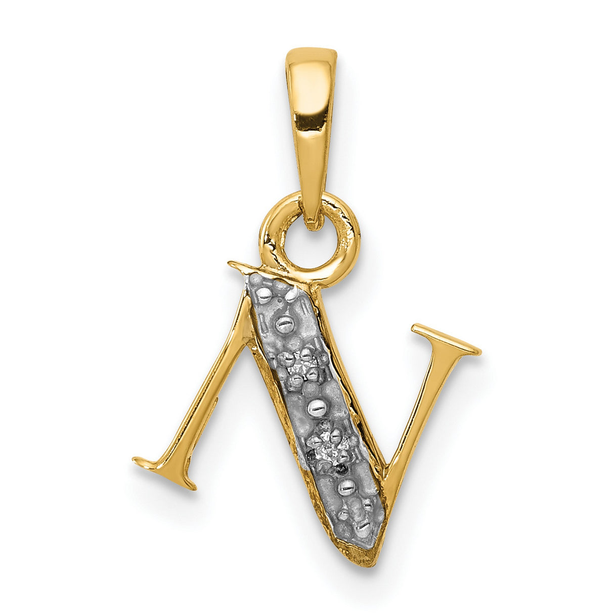 10k Multi-Tone Gold Initial N Pendant with Diamond Cut Accents, Textured Letter Charm