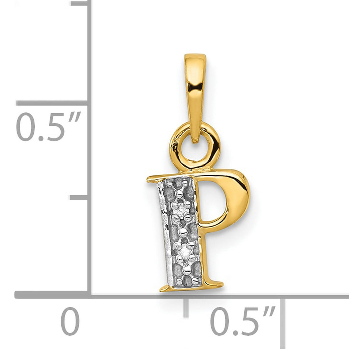 10k Multi-Tone Gold Initial P Pendant with Diamond and Textured Rhodium Accent
