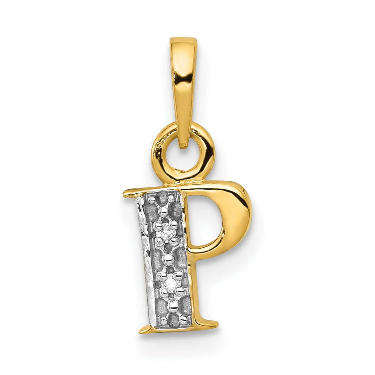 10k Multi-Tone Gold Initial P Pendant with Diamond and Textured Rhodium Accent
