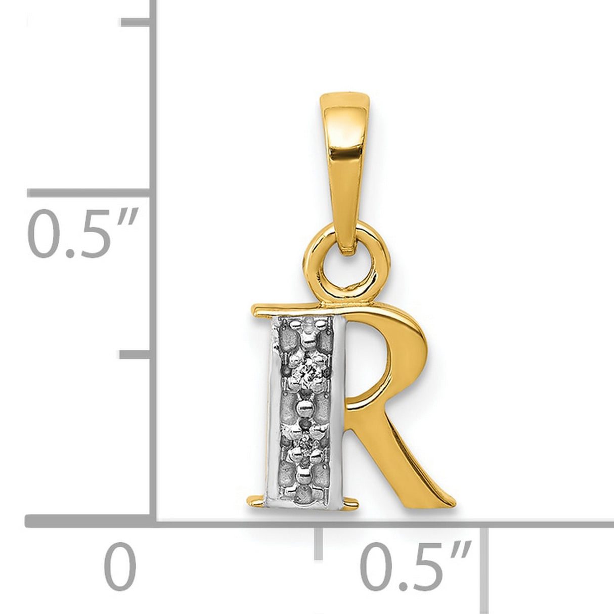 10k Multi-Tone Gold Pendant with Diamond, Letter R Initial Charm, Rhodium Accents