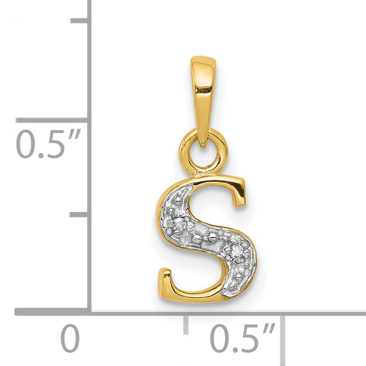 10k Multi-Tone Gold Letter S Pendant Charm with Diamond and Rhodium Accent
