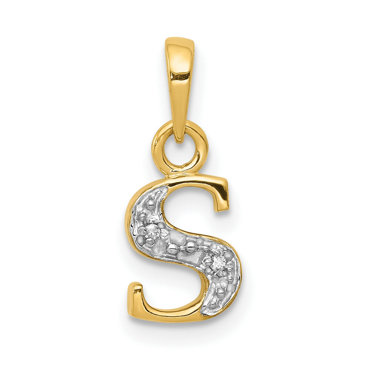 10k Multi-Tone Gold Letter S Pendant Charm with Diamond and Rhodium Accent