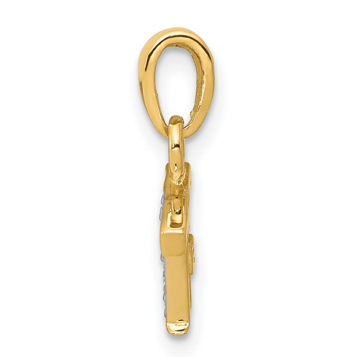 10k Multi-Tone Gold Letter I Pendant with Diamond-Cut Rhodium Center