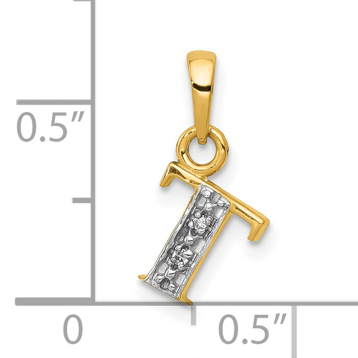 10k Multi-Tone Gold Letter I Pendant with Diamond-Cut Rhodium Center
