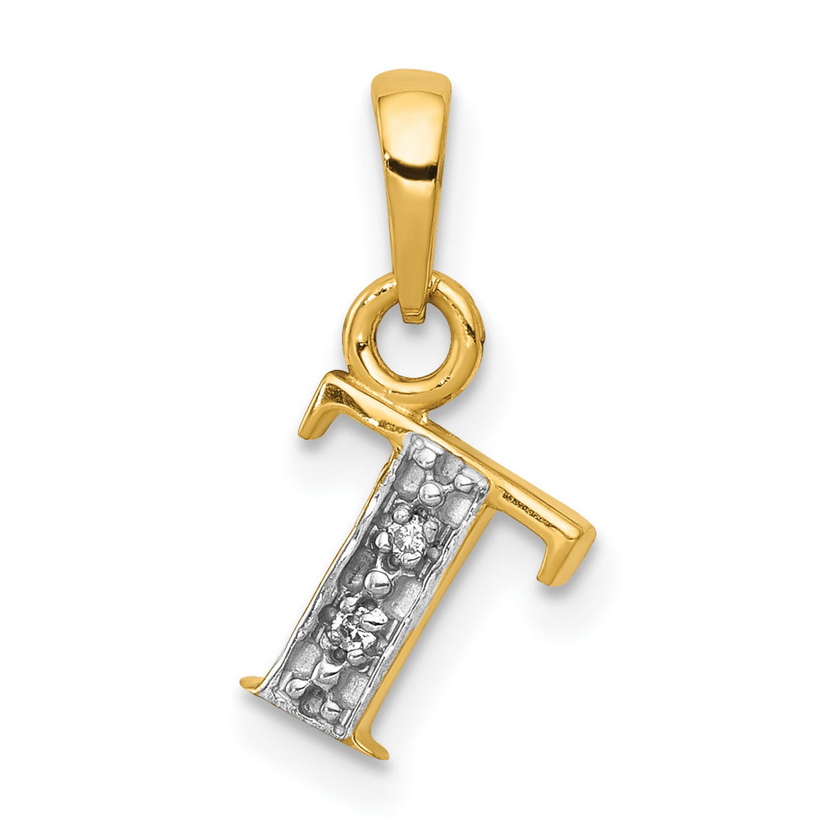 10k Multi-Tone Gold Letter I Pendant with Diamond-Cut Rhodium Center