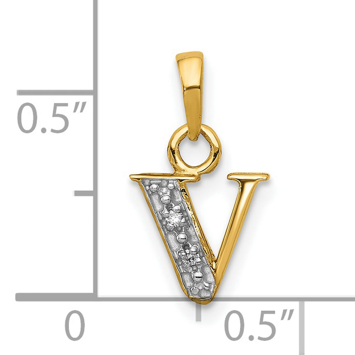10k Multi-Tone Gold Pendant with Diamond, Letter V Initial Design