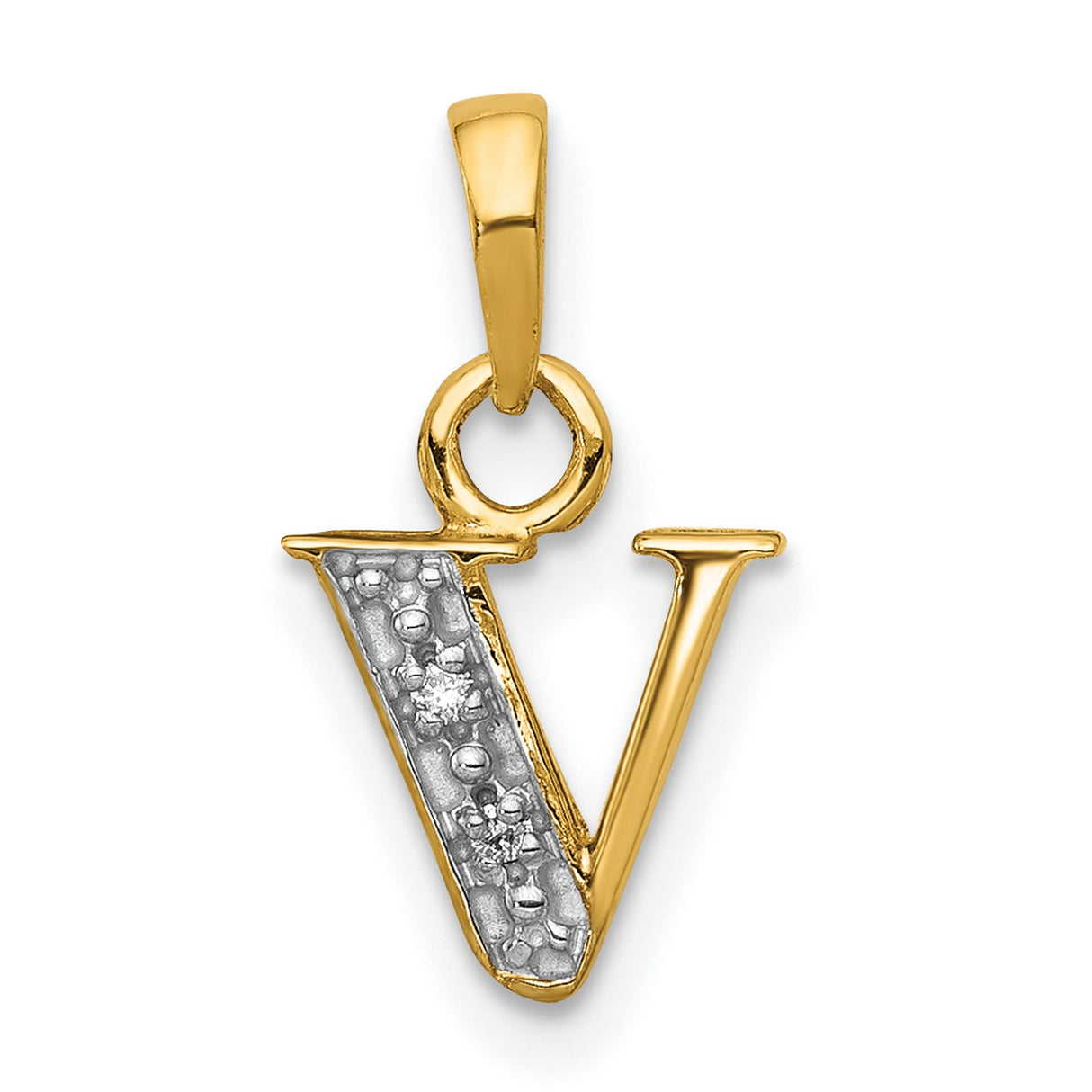 10k Multi-Tone Gold Pendant with Diamond, Letter V Initial Design