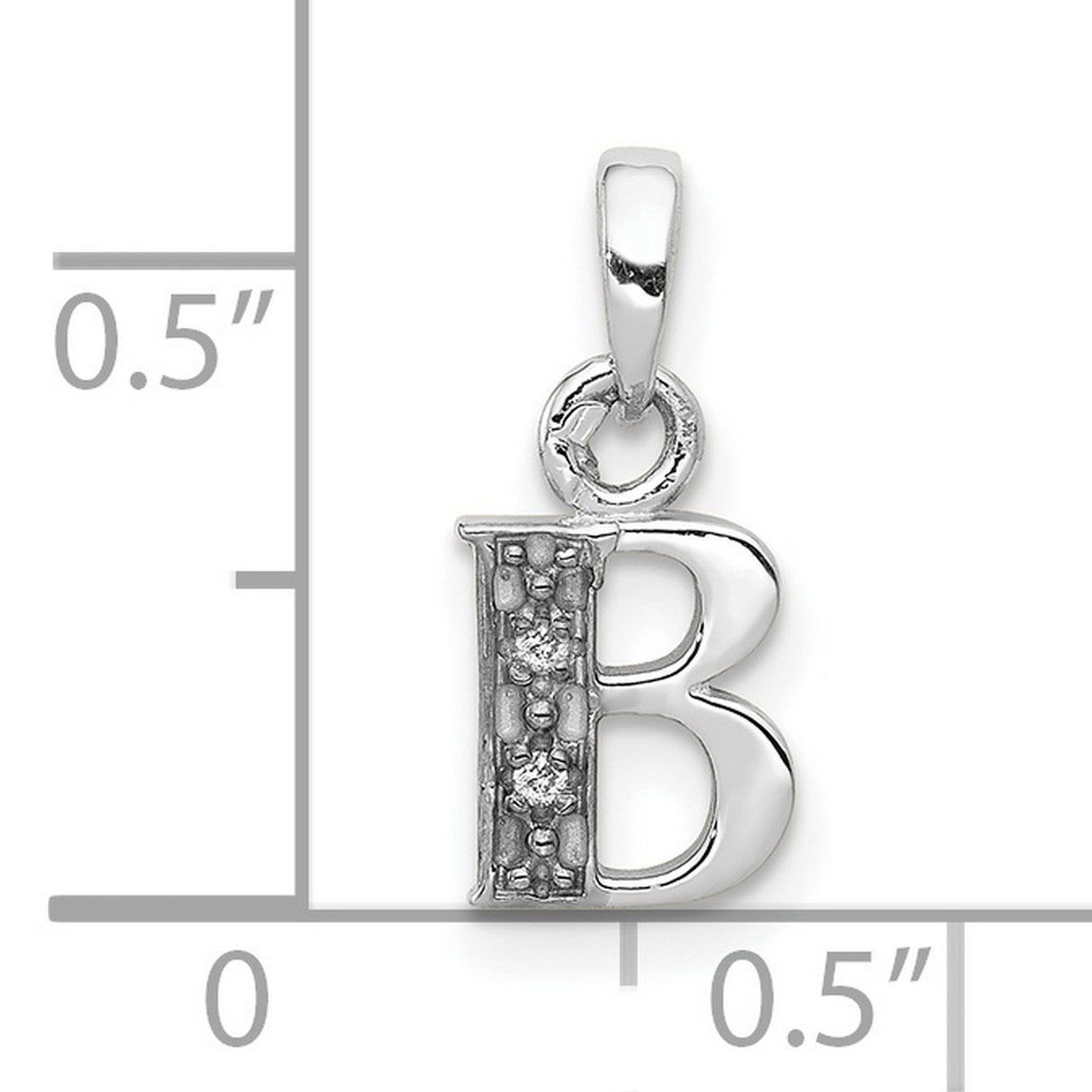10k White Gold Initial B Pendant with Diamond Pavé, Script Letter Charm for Women
