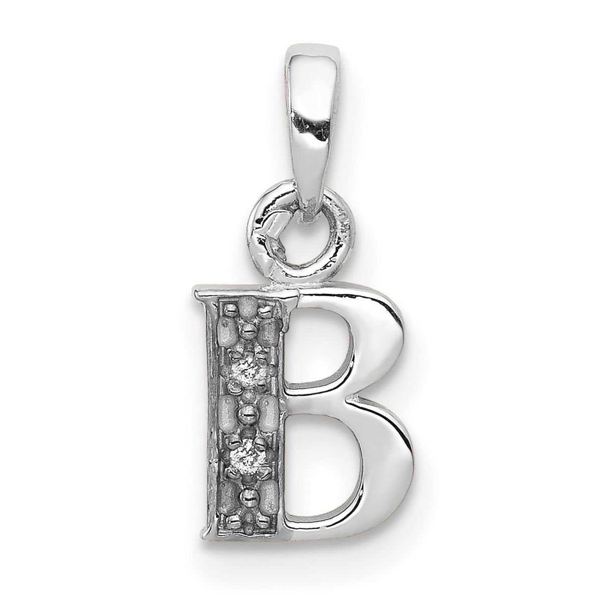 10k White Gold Initial B Pendant with Diamond Pavé, Script Letter Charm for Women