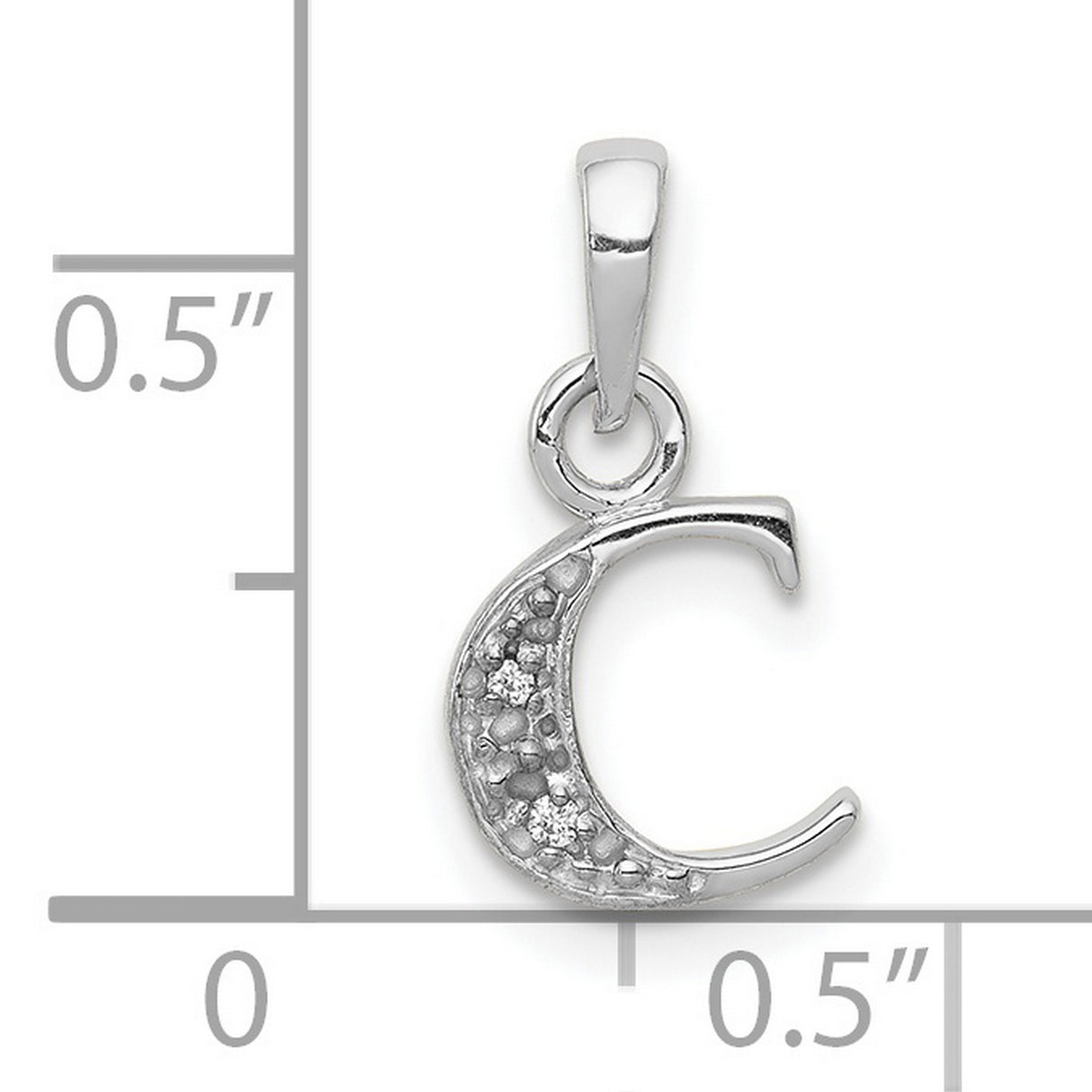 10k White Gold Initial C Pendant with Diamond Accent, Letter Charm for Women