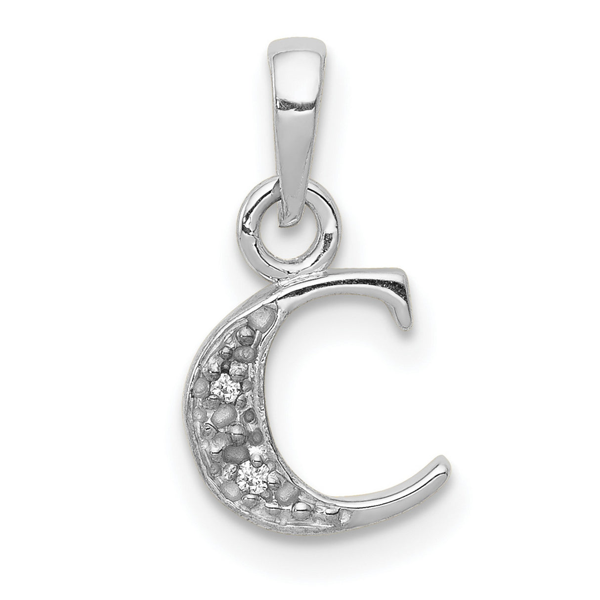 10k White Gold Initial C Pendant with Diamond Accent, Letter Charm for Women